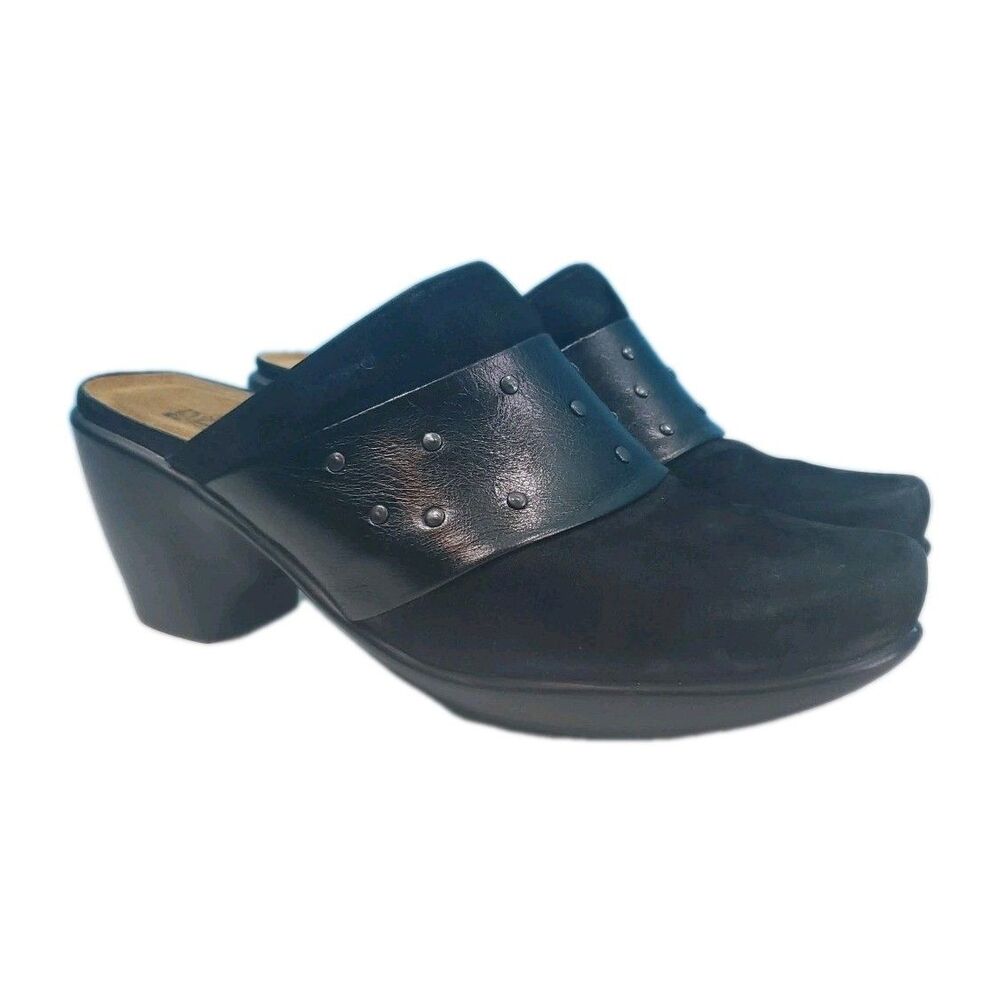 Naot Women Clog Sz 7.5  Studded Black Leather Mule  Heel Modern Comfort Sz 38
